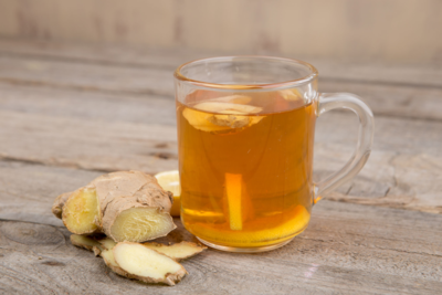 Lukewarm lemon water with ginger and honey