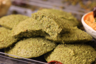 Moong dal and palak idli
