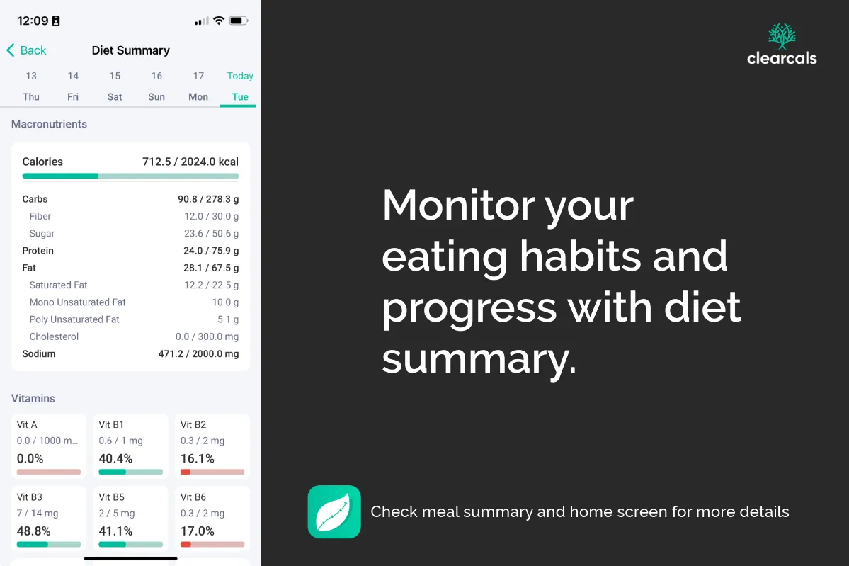 Monitor your eating habits and progress with diet summary
