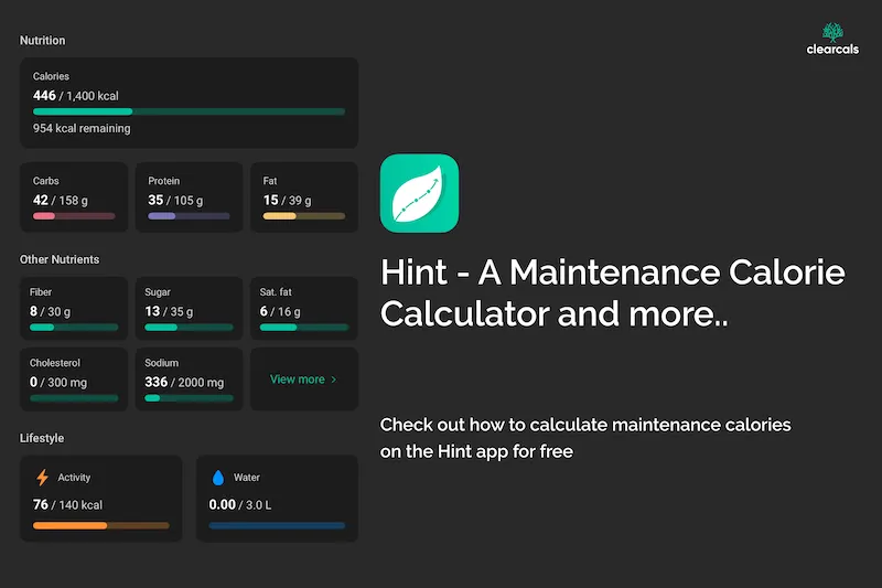 Hint Maintenance Calories Calculator | Clearcals