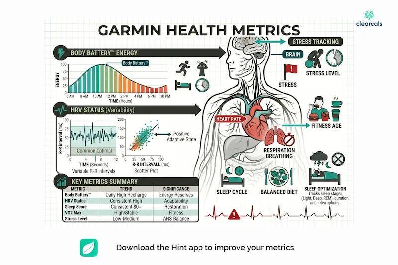 Garmin Health Metrics Explained: Body Battery, HRV, Stress Score, Sleep and VO2 Max
