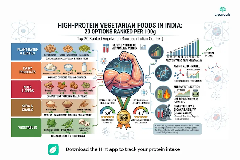 High-Protein Vegetarian Foods in India: 20 Options Ranked Per 100g