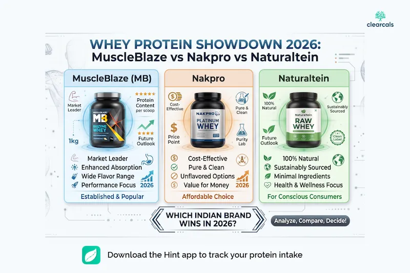 MuscleBlaze बनाम Nakpro बनाम Naturaltein Whey Protein 2026: कौन सा भारतीय ब्रांड बेहतर है?