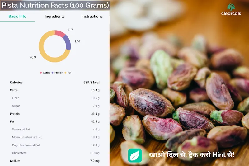 पिस्ता में कैलोरी, पोषण और फायदे: सही तरीका, तासीर और नुकसान | Clearcals