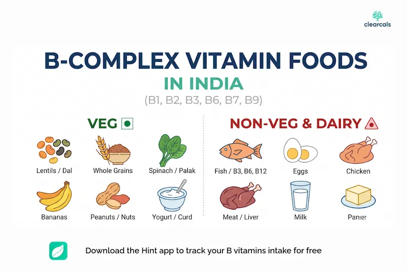 B-Complex Vitamin Foods in India (B1, B2, B3, B6, B7, B9)