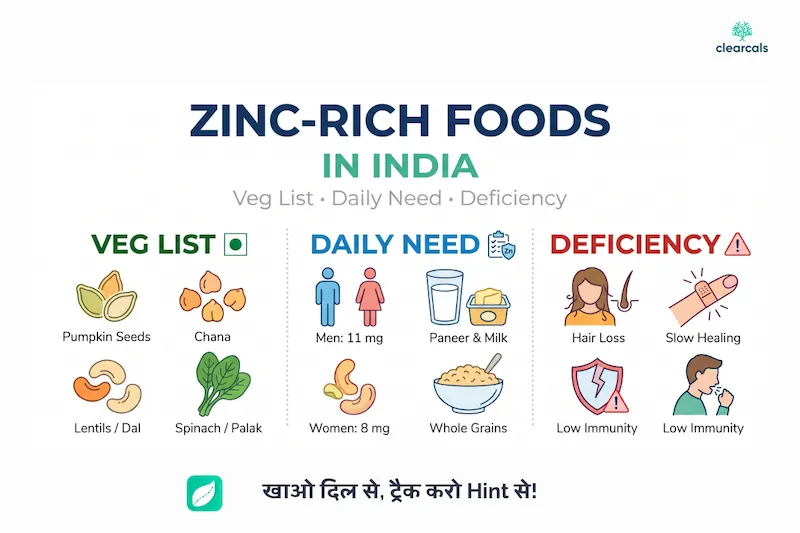 जिंक किसमें पाया जाता है? भारतीय खाने की सूची और कमी के लक्षण