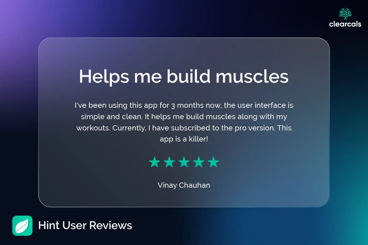 Hint_User_Reviews_2 I've been using this app for 3 months now, the user interface is simple and clean. It helps me build muscles along with my workouts. Currently, I have subscribed to the pro version. This app is a killer!