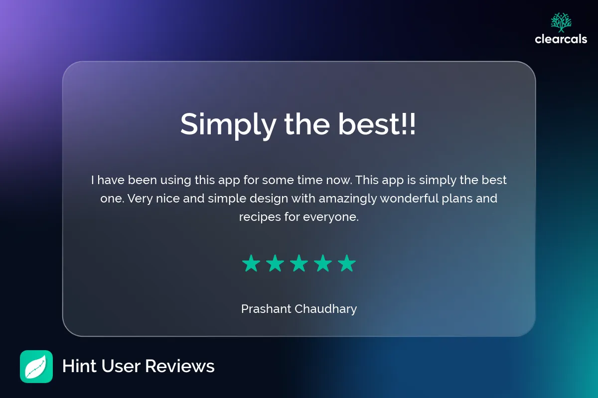 Hint_User_Reviews_4 I have been using this app for some time now. This app is simply the best one. Very nice and simple design with amazingly wonderful plans and recipes for everyone.